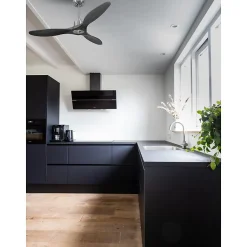 Tenerife Ring - Super destratificateur et ventilateur DC 132 cm Chrome pales bois noir sans Lumière 25 à 35 m²