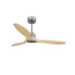 Tenerife- Super destratificateur et ventilateur DC 132 cm Chrome pales bois clair sans Lumière 25 à 35 m²