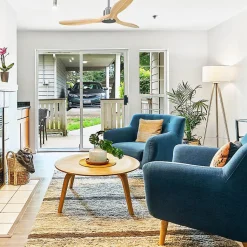 Tenerife- Super destratificateur et ventilateur DC 132 cm Chrome pales bois clair sans Lumière 25 à 35 m²