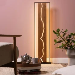 THUNDER Lampadaire noir mat/bois LED intégrée 18W - 2300lm / 3000K - métal/bois - ampoule incluse