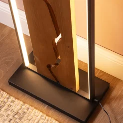 THUNDER Lampadaire noir mat/bois LED intégrée 18W - 2300lm / 3000K - métal/bois - ampoule incluse