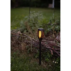 Torche solaire à LED vacillante- Hauteur 47cm,12 LED ambrée effet flamme naturelle- 3 Lumens- Eclairage extérieur Jardin
