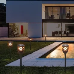 Torche Solaire LED Effet Flamme Éclairage Décoratif Autonome IP65