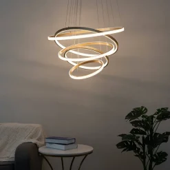 Très grande suspension 5 anneaux dorés - Tina