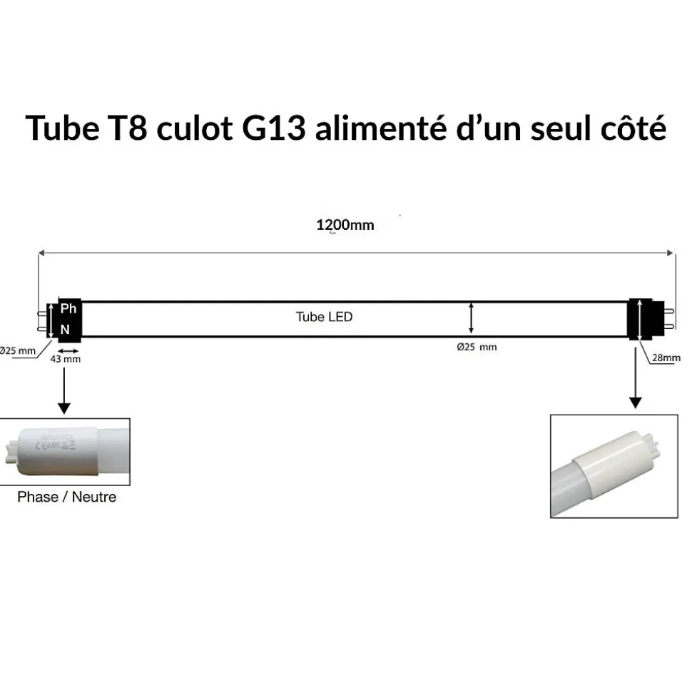Tube Néon LED 120cm T8 12W IP20 100lm/W - Blanc Chaud 2300K - 3500K - SILAMP