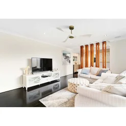 Twist , Ventilateur déstratificateur d'air, pales bois laquées blanc132 Cm, moteur laiton sans lumière