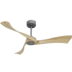 Twist , Ventilateur déstratificateur d'air, pales bois claires 132 Cm, moteur chrome sans lumière