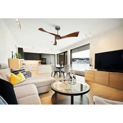 Twist , Ventilateur déstratificateur d'air, pales bois sombres 132 Cm, moteur chrome sans lumière