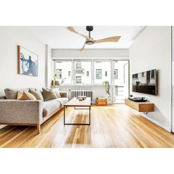 Twist, Ventilateur déstratificateur d'air, pales bois clair 132 Cm avec point lumineux LED.