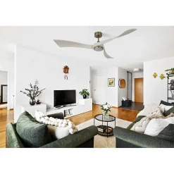 Twist, Ventilateur déstratificateur d'air, pales laquées blanches 166 Cm Moteur laiton brossé avec point lumineux LED.