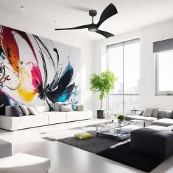 Twist, Ventilateur déstratificateur d'air, pales bois noir 166 Cm Moteur noir avec point lumineux LED.