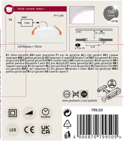 VariFit Panneau encastré LED Veluna Edge IP44 rond 90mm 6W 500lm 4000K Blanc gradable