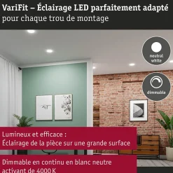 VariFit Panneau encastré LED Veluna Edge IP44 rond 90mm 6W 500lm 4000K Blanc gradable