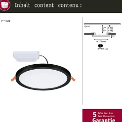VariFit Panneau encastré LED 3-Step-Dim Areo IP44 rond 175mm 13W 1300lm 4000K Noir gradable