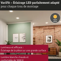 VariFit Panneau encastré LED Veluna Edge IP44 carré 120x120mm 8,5W 650lm 3000K Blanc