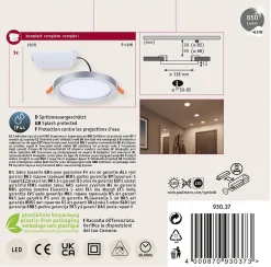 VariFit Panneau encastré LED Areo IP44 rond 118mm 6,5W 500lm 4000K Chrome mat