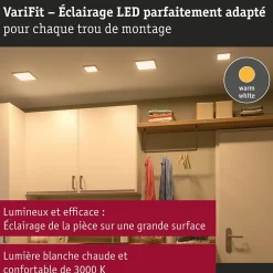 VariFit Panneau encastré LED Areo IP44 carré 118x118mm 6,5W 500lm 3000K Blanc