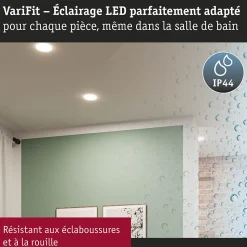 VariFit Panneau encastré LED Veluna Edge IP44 rond 120mm 8,5W 650lm 3000K Blanc