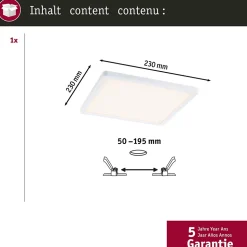 VariFit Panneau encastré LED 3-Step-Dim Areo IP44 carré 230x230mm 16W 1400lm 3000K Blanc gradable