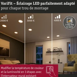 VariFit Panneau encastré LED Dim to Warm Areo IP44 rond 230mm 16W 1400lm 3 Step Dim to warm Blanc dépoli gradable