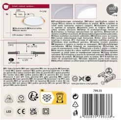VariFit Panneau encastré LED Veluna Edge IP44 rond 120mm 8,5W 650lm 4000K Blanc