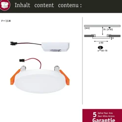 VariFit Panneau encastré LED Veluna Edge IP44 rond 90mm 6W 500lm 4000K Blanc