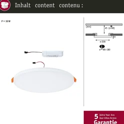 VariFit Panneau encastré LED Veluna Edge IP44 rond 200mm 17W 1500lm 4000K Blanc gradable