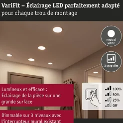 VariFit Panneau encastré LED 3-Step-Dim Areo IP44 rond 175mm 13W 1200lm 4000K Blanc gradable