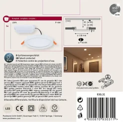 VariFit Panneau encastré LED Dim to Warm Areo IP44 rond 118mm 6,5W 550lm 3000K Blanc