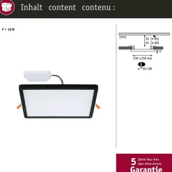 VariFit Panneau encastré LED Smart Home Zigbee 3.0 Areo IP44 carré 230x230mm 16W 1400lm Tunable White Noir gradable