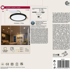 VariFit Panneau encastré LED Dim to Warm Areo IP44 rond 175mm 13W 1200lm 3 Step Dim to warm Noir gradable