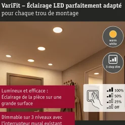 VariFit Panneau encastré LED 3-Step-Dim Areo IP44 rond 175mm 13W 1200lm 3000K Blanc gradable