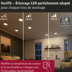 VariFit Panneau encastré LED Dim to Warm Areo IP44 rond 175mm 13W 1200lm 3 Step Dim to warm Chrome mat gradable
