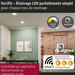 VariFit Panneau encastré LED Smart Home Zigbee 3.0 Veluna Edge IP44 carré 200x200mm 18W 1400lm Tunable White Blanc gradable
