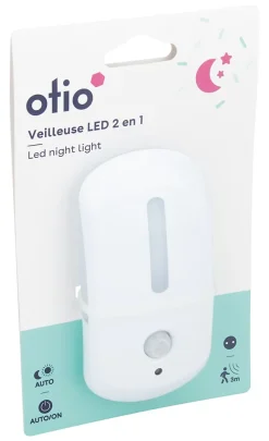 Veilleuse 2 en 1 crépusculaire à détection LED intégrée blanc neutre IP20 0,6W l.2,3xH.11,5cm Otio