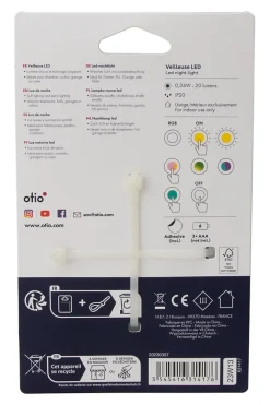 Veilleuse à piles LED intégrée variation de couleurs IP20 0,34W ⌀7xP.2cm Otio