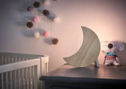 Veilleuse enceinte bluetooth lune en bois blanc chaud 15W BigBen Connected