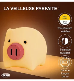 Veilleuse Piggy pour enfant tactile en silicone LED