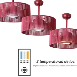 Ventilador de teto com luz LED bordô