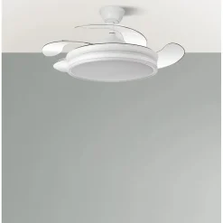 Ventilateur Bayomo 59 W, 6 980 lm, blanc, 4 pales, diamètre 34,5/42 x 50/107 mm, 3 couleurs. Télécommande DC, intensité réglable