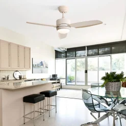 Ventilateur de plafond 46" avec éclairage LED 18 W, 3 tons, 3 pales en ABS, 6 vitesses, blanc ,116,8 x 116,8 x 54 cm