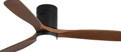 Ventilateur de plafond 52 avec lumière LED 18W, 3 pales en bois massif, 6 vitesses, télécommande, noir , 132X132X30cm