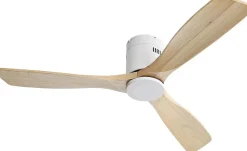 Ventilateur de Plafond 132 cm Naturel avec 3 Lames en Bois Solide, Moteur DC Réversible Silencieux, Télécommande pour Salon