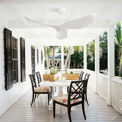 Ventilateur de plafond 96 cm sans lumière, moteur DC réversible, 6 vitesses avec télécommande, pour intérieur et extérieur, blanc