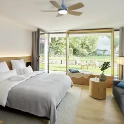 Ventilateur de plafond 107 cm avec lumière LED 22W et télécommande, 5 pales ABS, pour chambre, salon, salle à manger, bureau