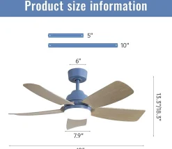 Ventilateur de plafond 107 cm avec lumière LED 22W et télécommande, 5 pales ABS, pour chambre, salon, salle à manger, bureau