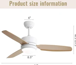 Ventilateur de plafond 117 cm avec lumière, 3 pales en ABS, moteur DC 6 vitesses, télécommande pour chambre