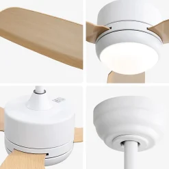 Ventilateur de plafond 117 cm avec lumière, 3 pales en ABS, moteur DC 6 vitesses, télécommande pour chambre