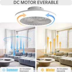 Ventilateur de plafond 18" sans pales avec lumière LED, télécommande, montage encastré, moderne