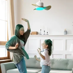 Ventilateur de plafond avec lumière haut-parleur Bluetooth blanc